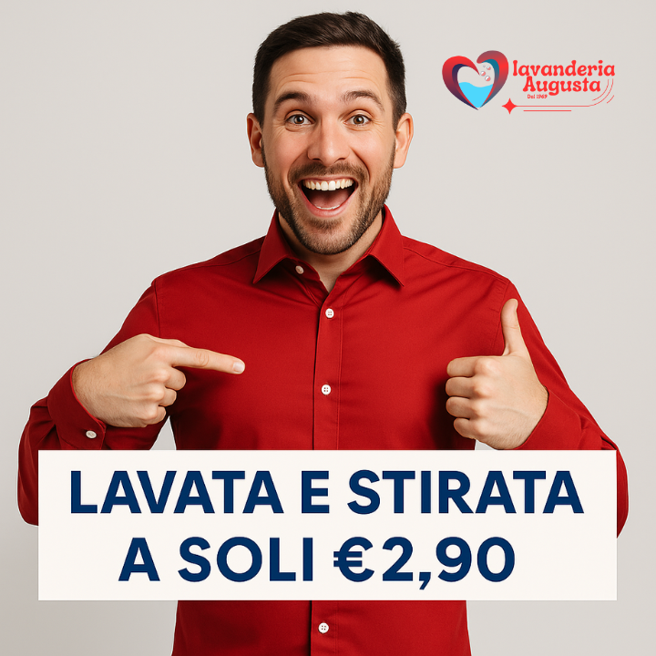 camicia rossa, lavaggio e stiratura a €2,90
